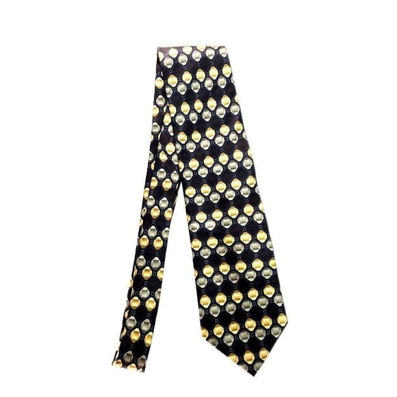 Bergamo New York Silk Tie Black Geometric Print - Picture 6 of 6